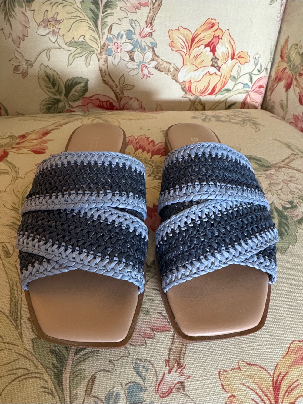 BCBGeneration Braided Slide Sandals in Black & Blue
